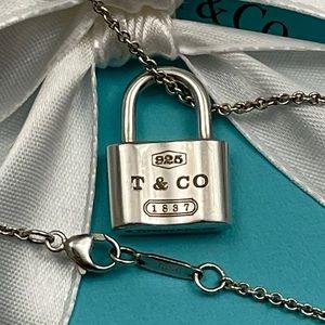 Authentic Tiffany & Co. 1837 Lock Charm Pendant Necklace 925 Sterling Silver